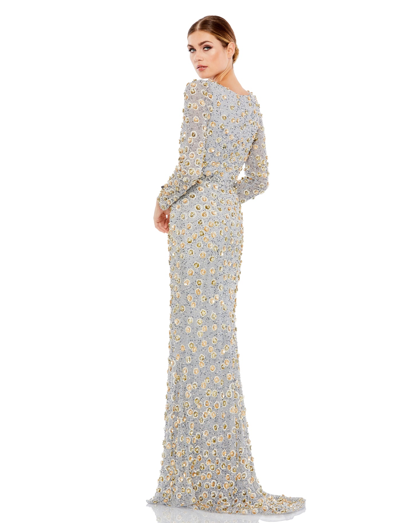 Mac Duggal Style#5437, Embellished Long Sleeve High Neck Gown, beaded,Floor Length,long sleeve,Newest Arrivals,Sequin,Sheath, $1190.00