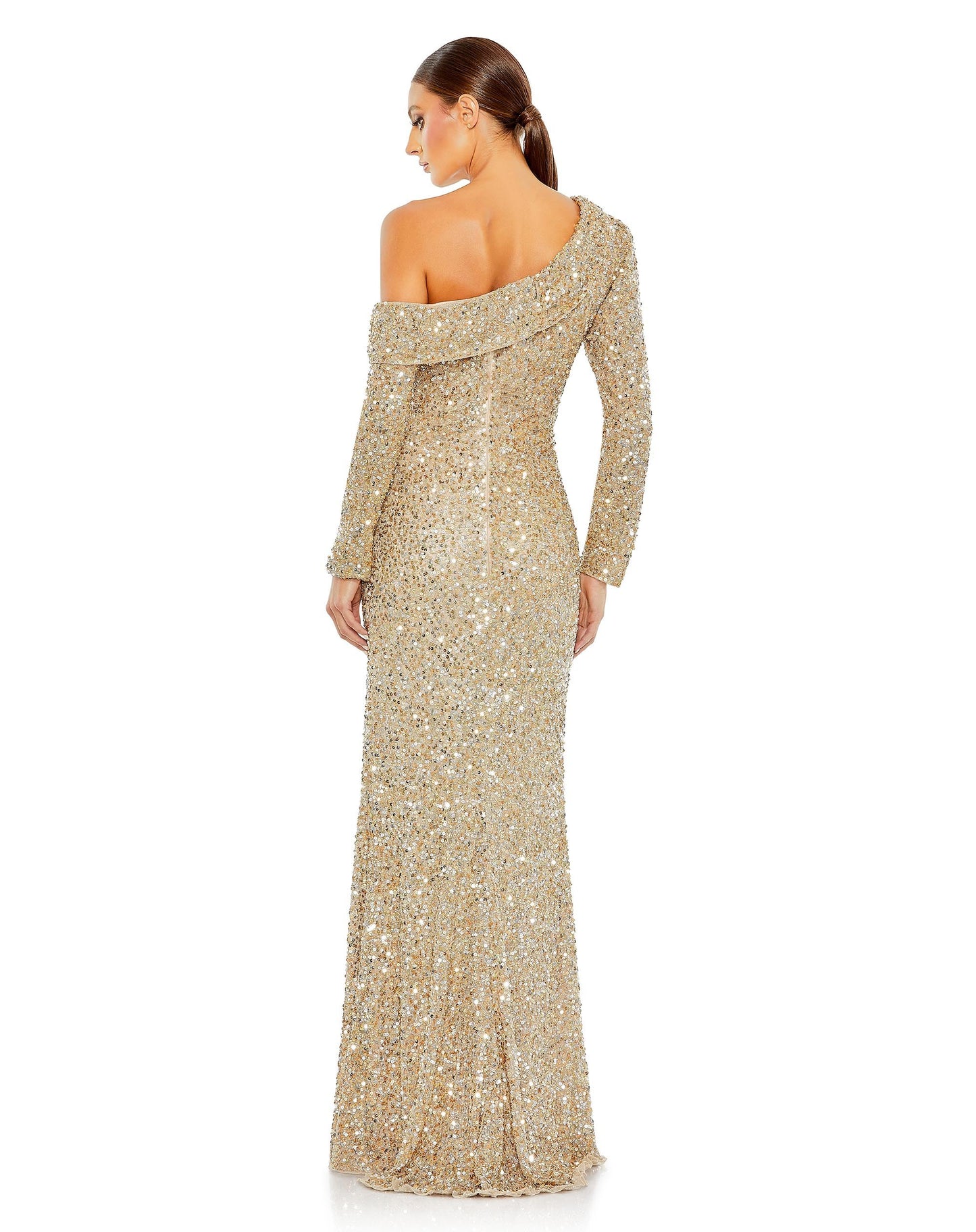 Sequined Drop Shoulder Long Sleeve Gown