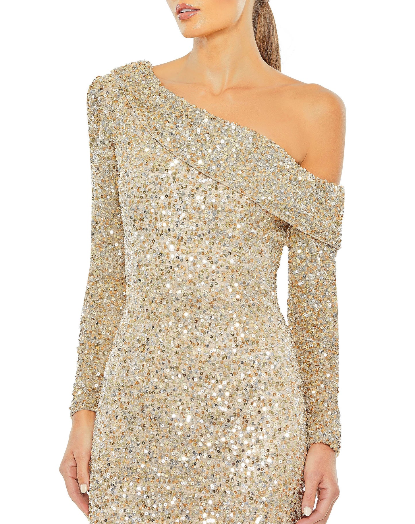 Sequined Drop Shoulder Long Sleeve Gown