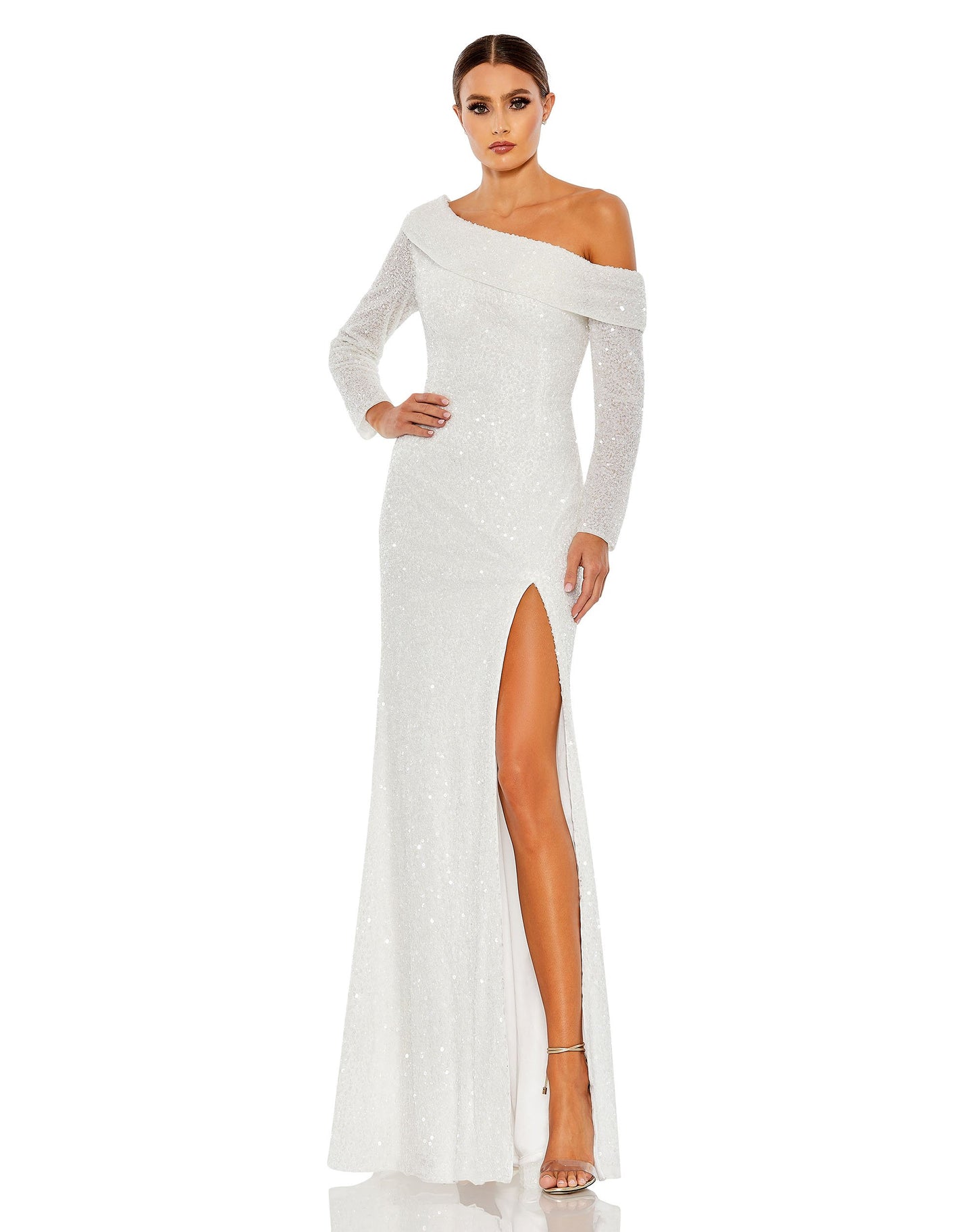 Sequined Drop Shoulder Long Sleeve Gown