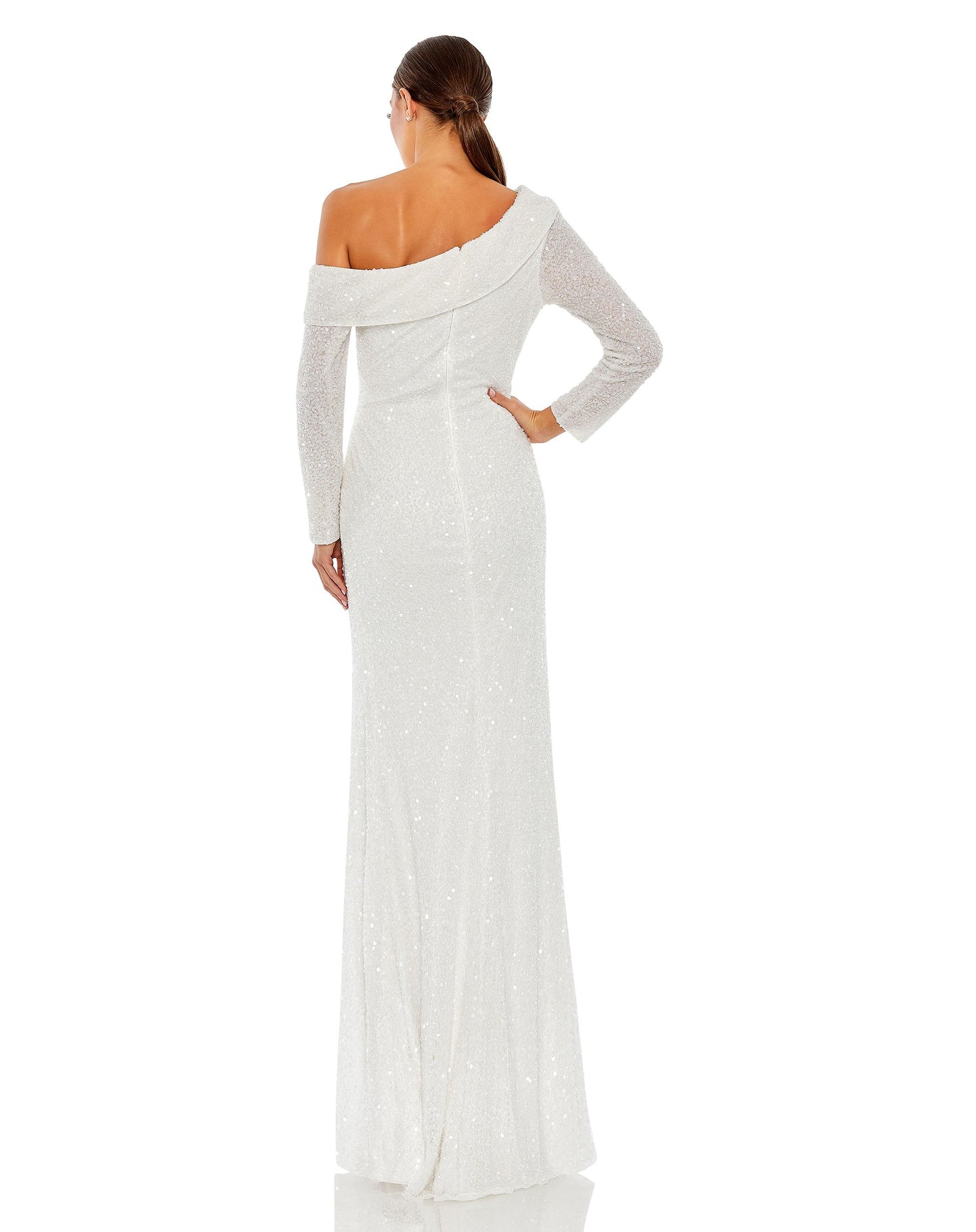 Sequined Drop Shoulder Long Sleeve Gown