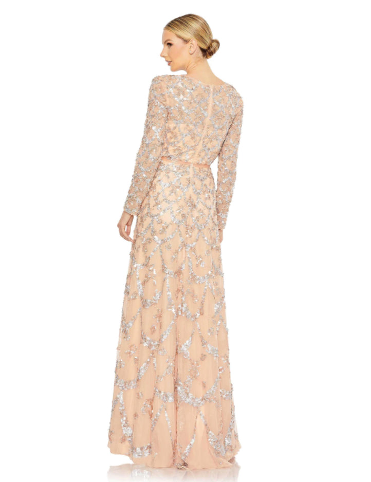 Mac Duggal Style#5496, Embellished Illusion High Neck Long Sleeve Line Gown, A line,beaded,Floor Length,long sleeve,Newest Arrivals,Sequin, $925.00