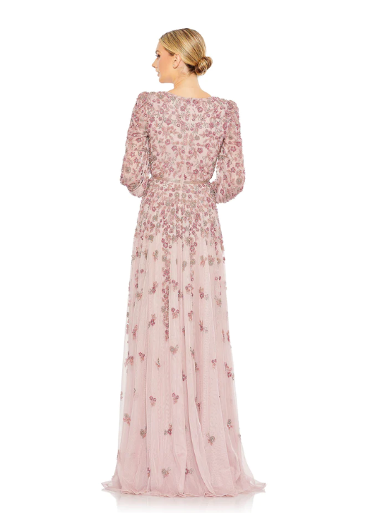 Mac Duggal Style#5497, Embellished V Neck 3/4 Sleeve A Line Gown, A line,beaded,Floor Length,Newest Arrivals,Three Quarter Sleeve, $1100.00