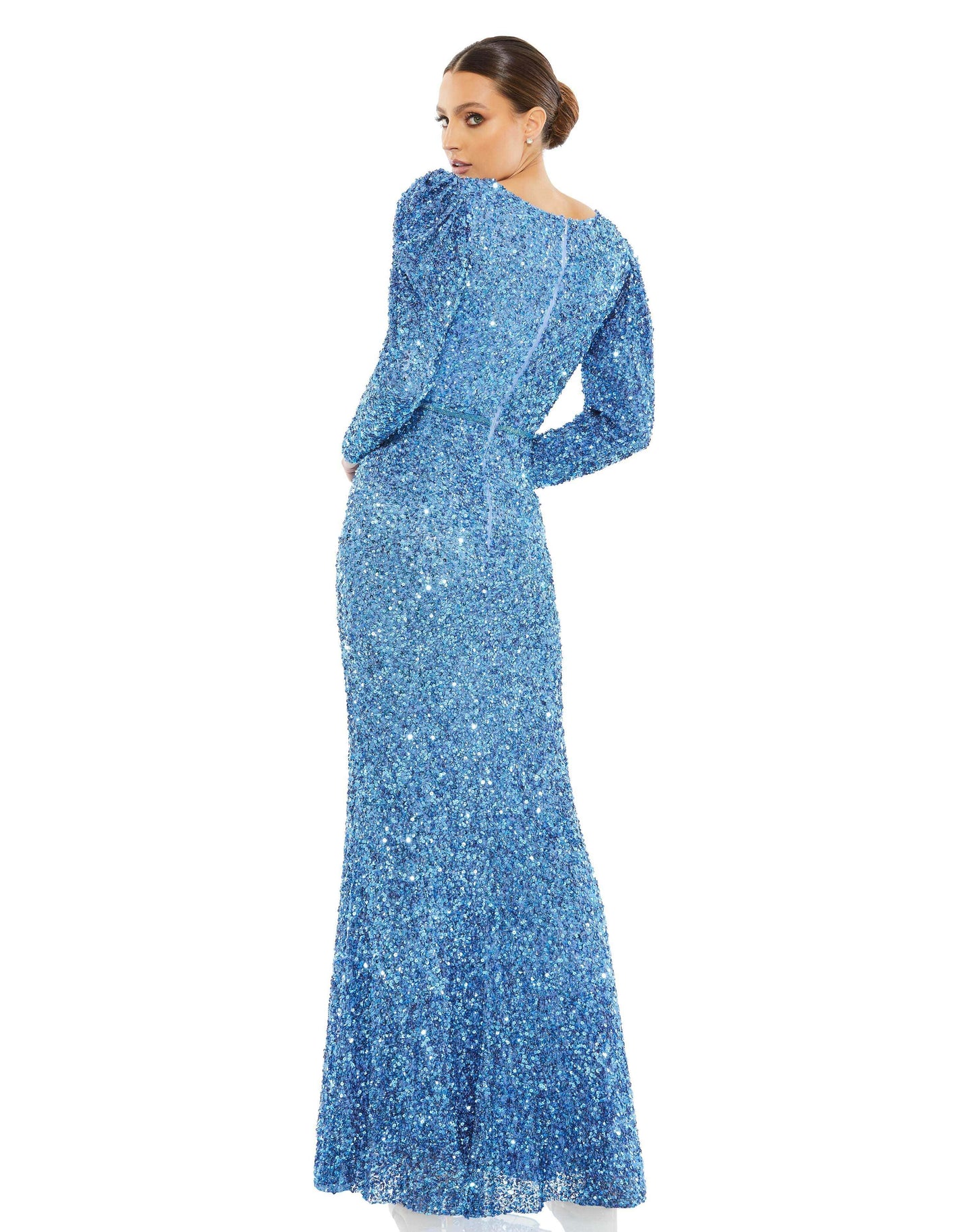 Mac Duggal Style#5510, Puff Shoulder Sequined Surplice Gown, Floor Length,long sleeve,Sequin,Sheath,V-Neck, $740.00
