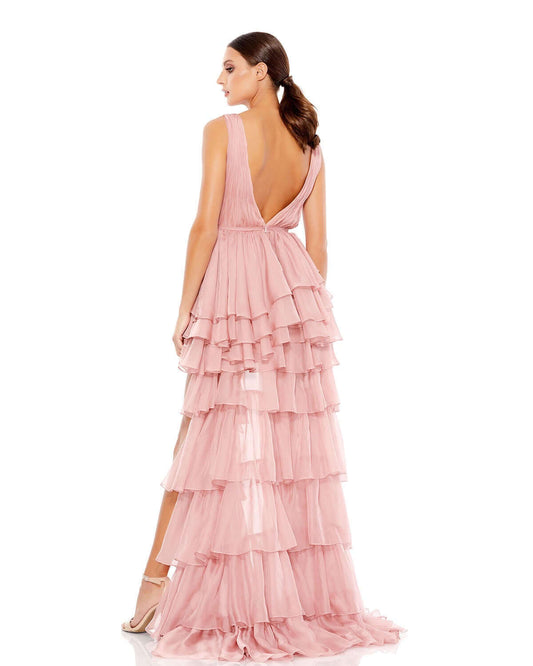 Mac Duggal Style#55320, Plunge Neck Ruffled Hi-Low Chiffon Gown, Bridal,High Low,Mini,Ruffled,short,sleeveless,V-Neck, $650.00