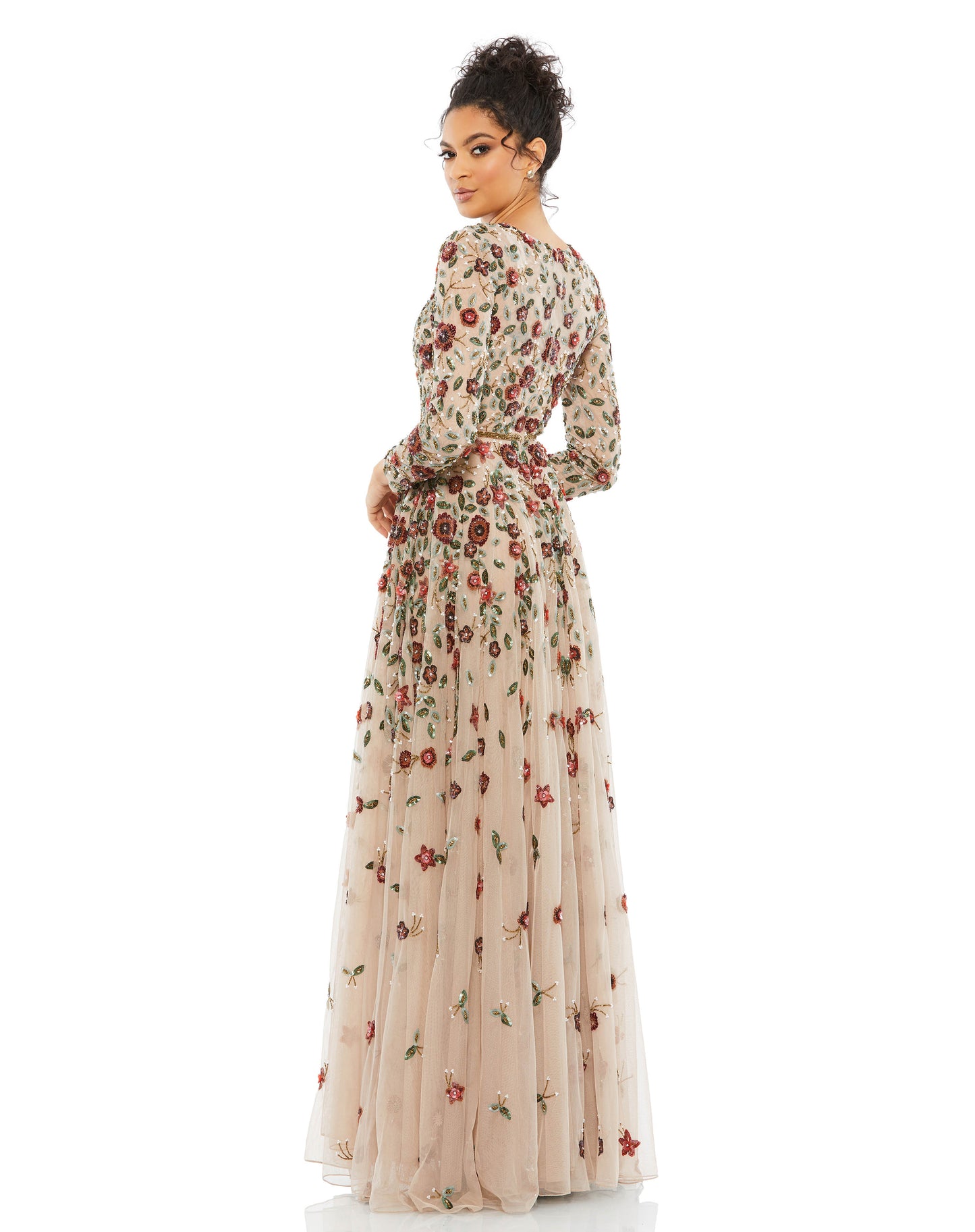 Mac Duggal Style#5533, Floral Appliqué Long Sleeve Illusion Gown, A line,beaded,Floor Length,long sleeve,Tulle, $950.00
