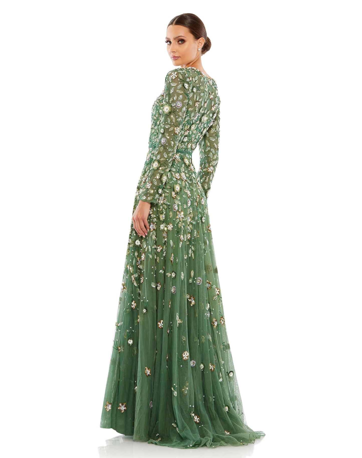 Mac Duggal Style#5533, Floral Appliqué Long Sleeve Illusion Gown, A line,beaded,Floor Length,long sleeve,Tulle, $950.00