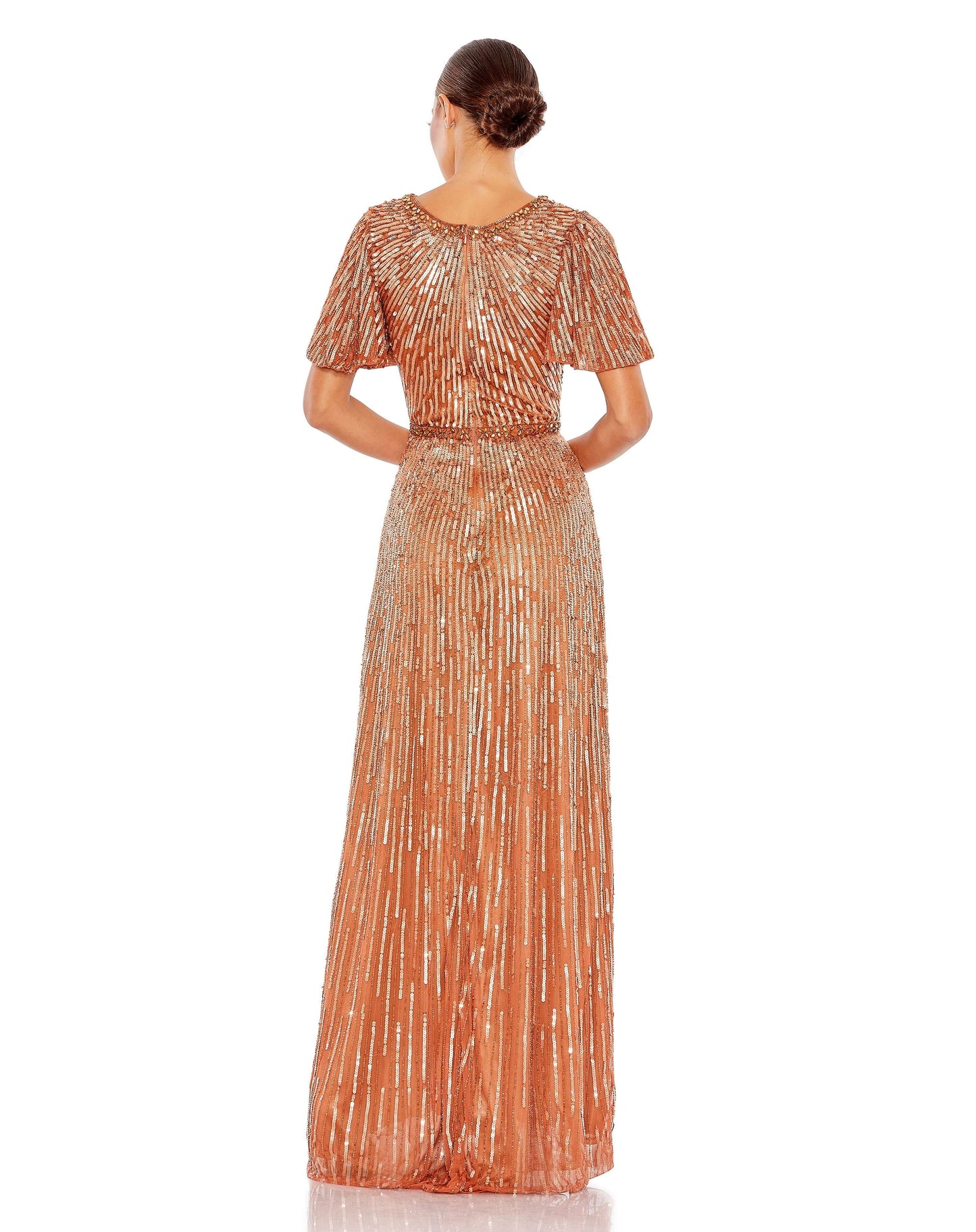 Mac Duggal Style#5538, Embellished V Neck Butterfly Sleeve Column Gown, A line,Floor Length,Newest Arrivals,Sequin,Short Sleeve,V-Neck, $850.00