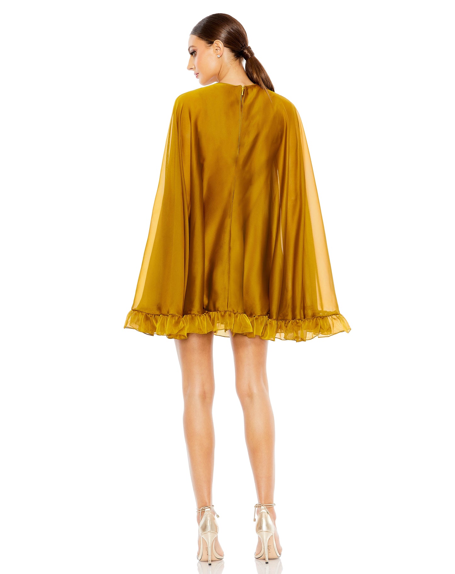 Mac Duggal Style#55407, High Neck Ruffle Hem Cape Mini Dress, Cocktail,Newest Arrivals,Ruffles,short, $620.00