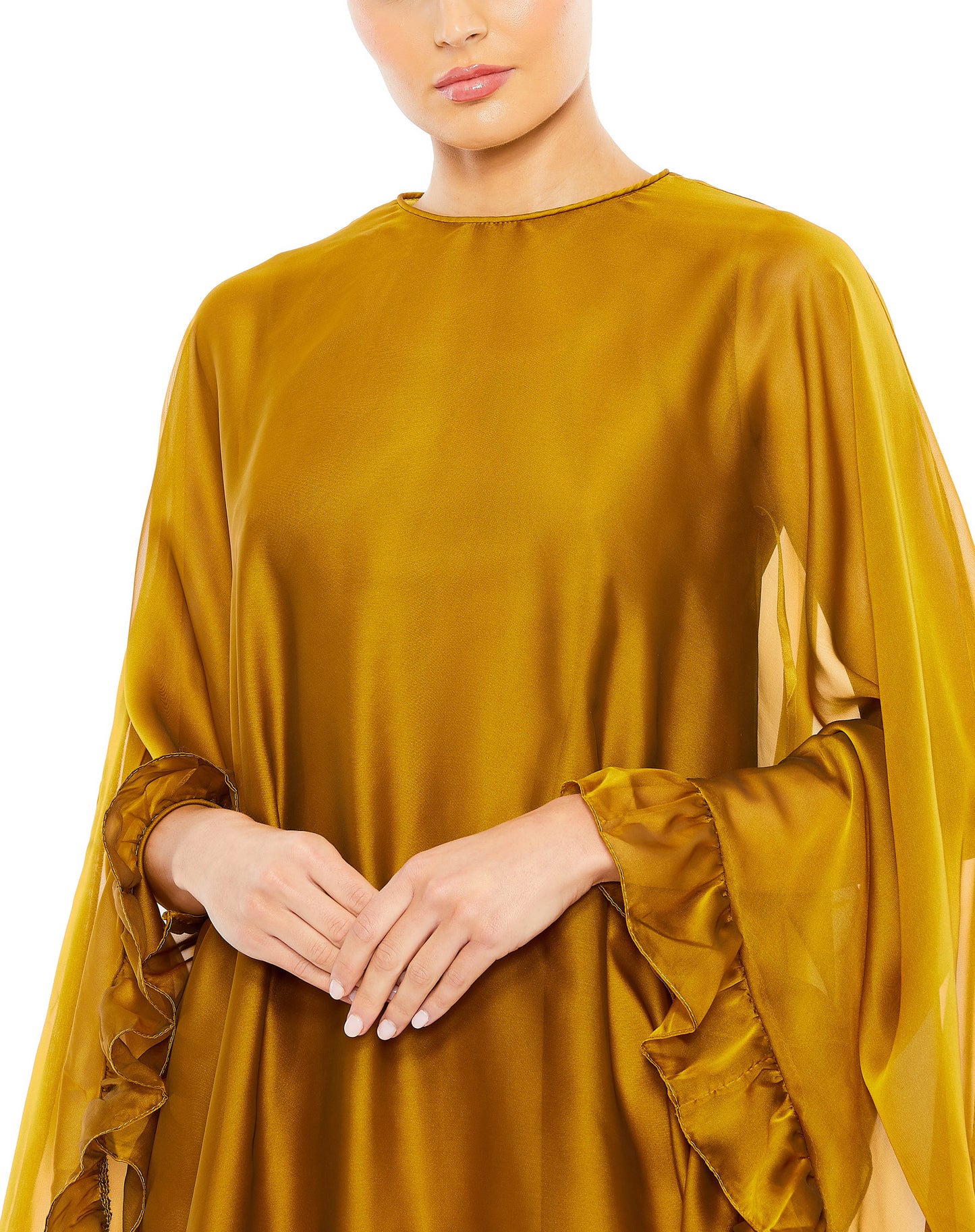 High Neck Ruffle Hem Cape Mini Dress