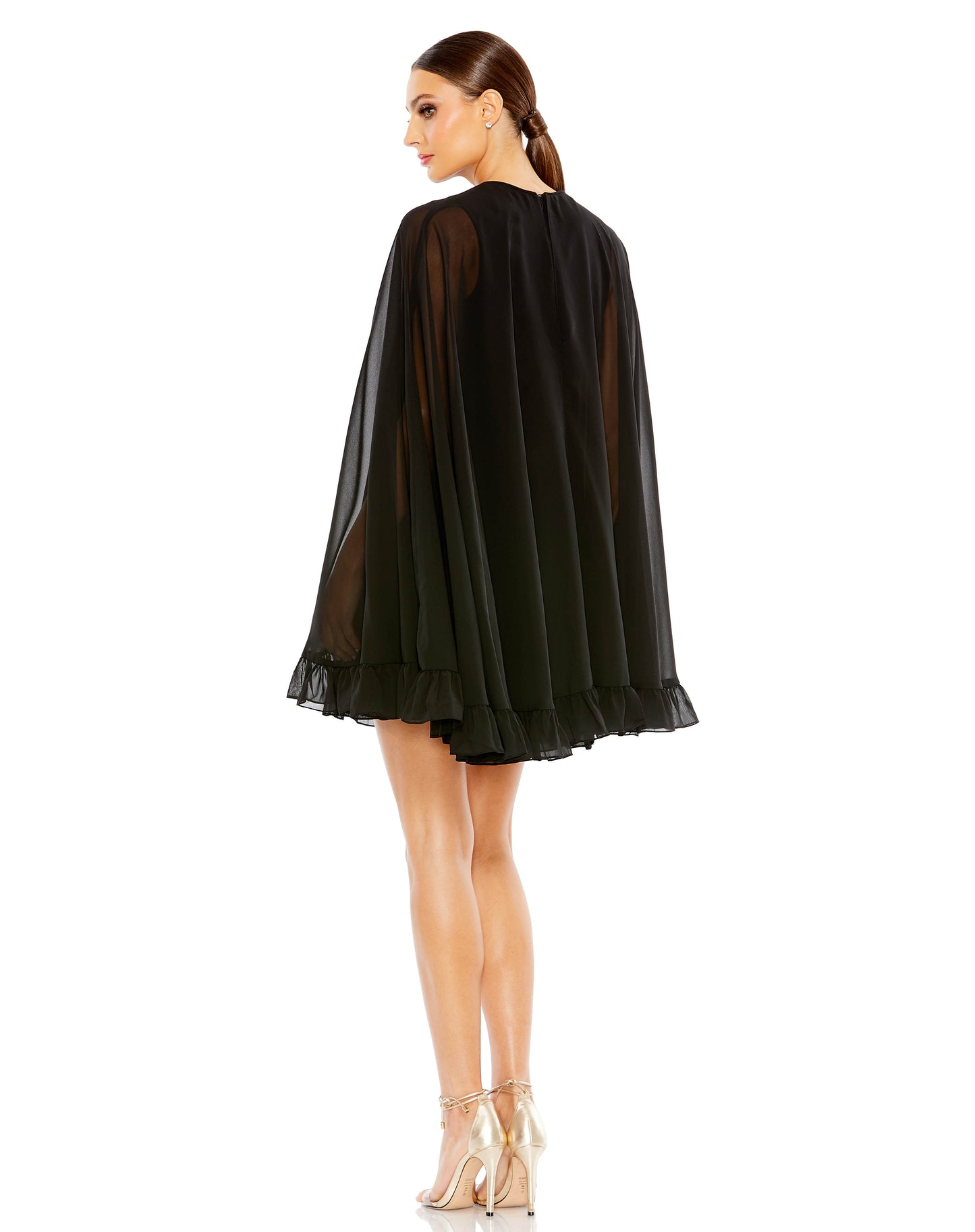 Mac Duggal Style#55407, High Neck Ruffle Hem Cape Mini Dress, Cocktail,Newest Arrivals,Ruffles,short, $620.00