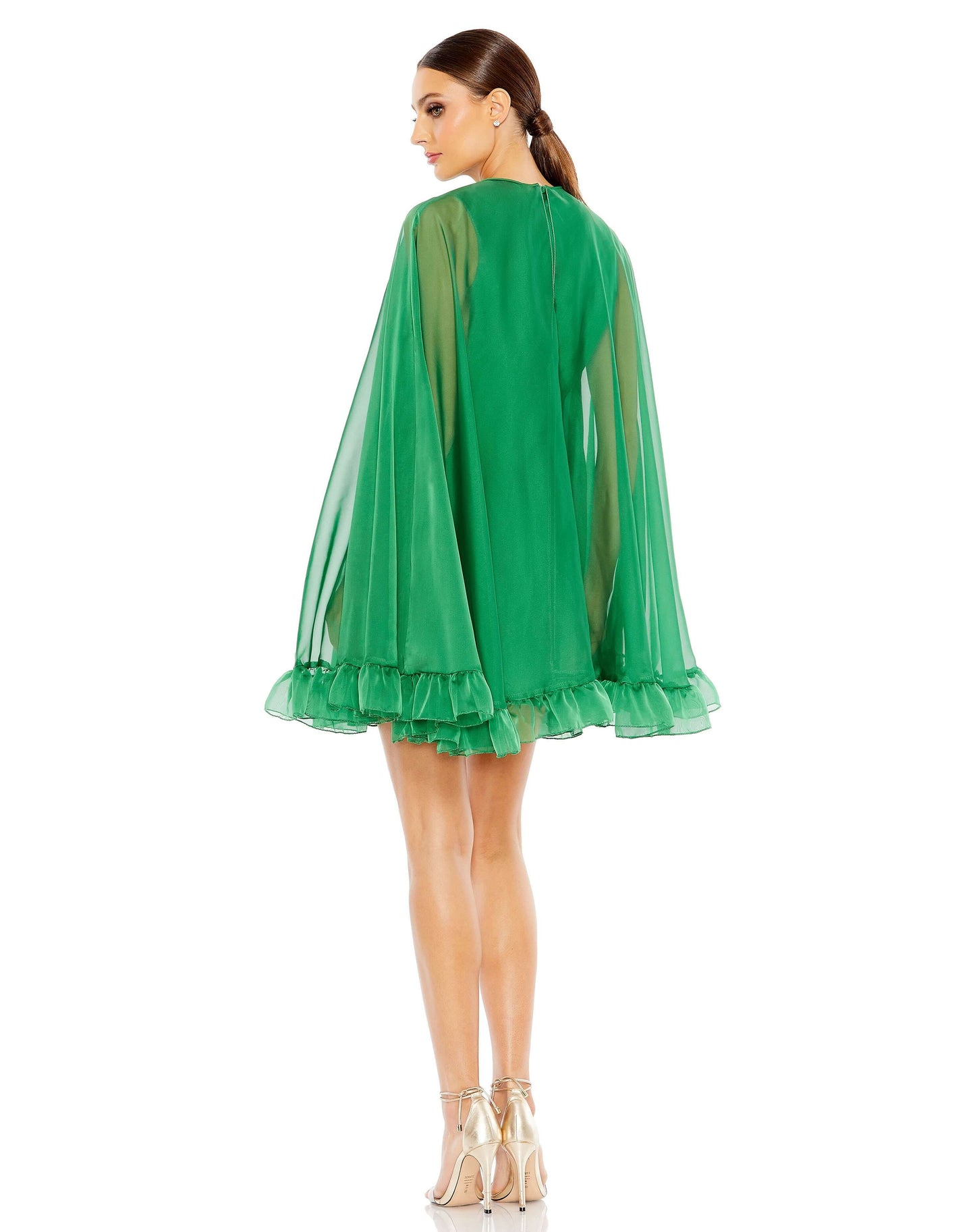 Mac Duggal Style#55407, High Neck Ruffle Hem Cape Mini Dress, Cocktail,Newest Arrivals,Ruffles,short, $620.00