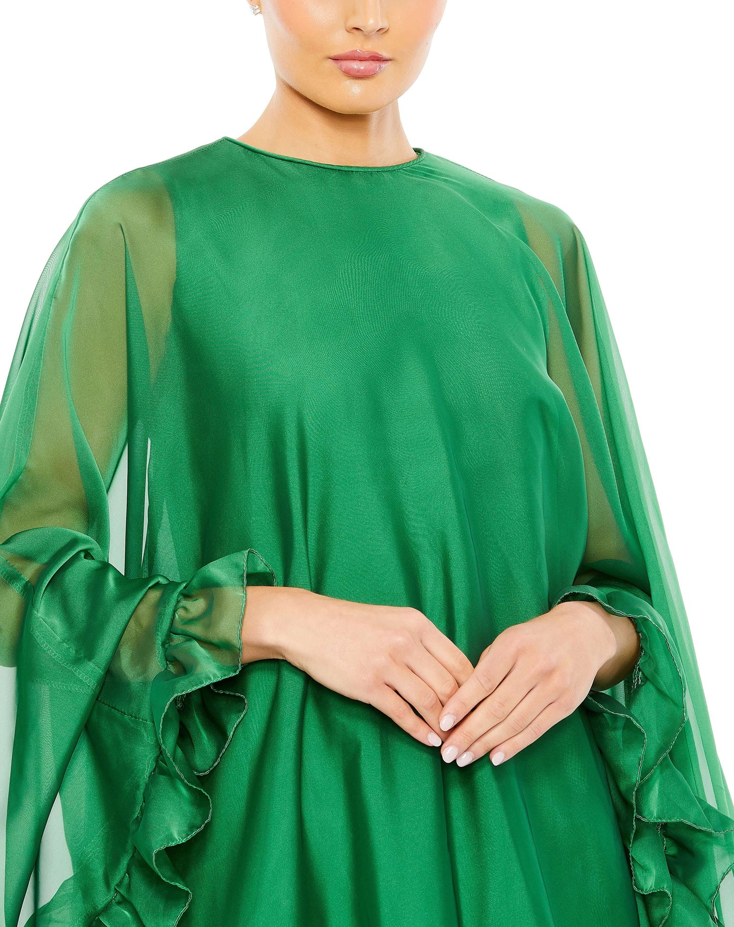 Mac Duggal Style#55407, High Neck Ruffle Hem Cape Mini Dress, Cocktail,Newest Arrivals,Ruffles,short, $620.00