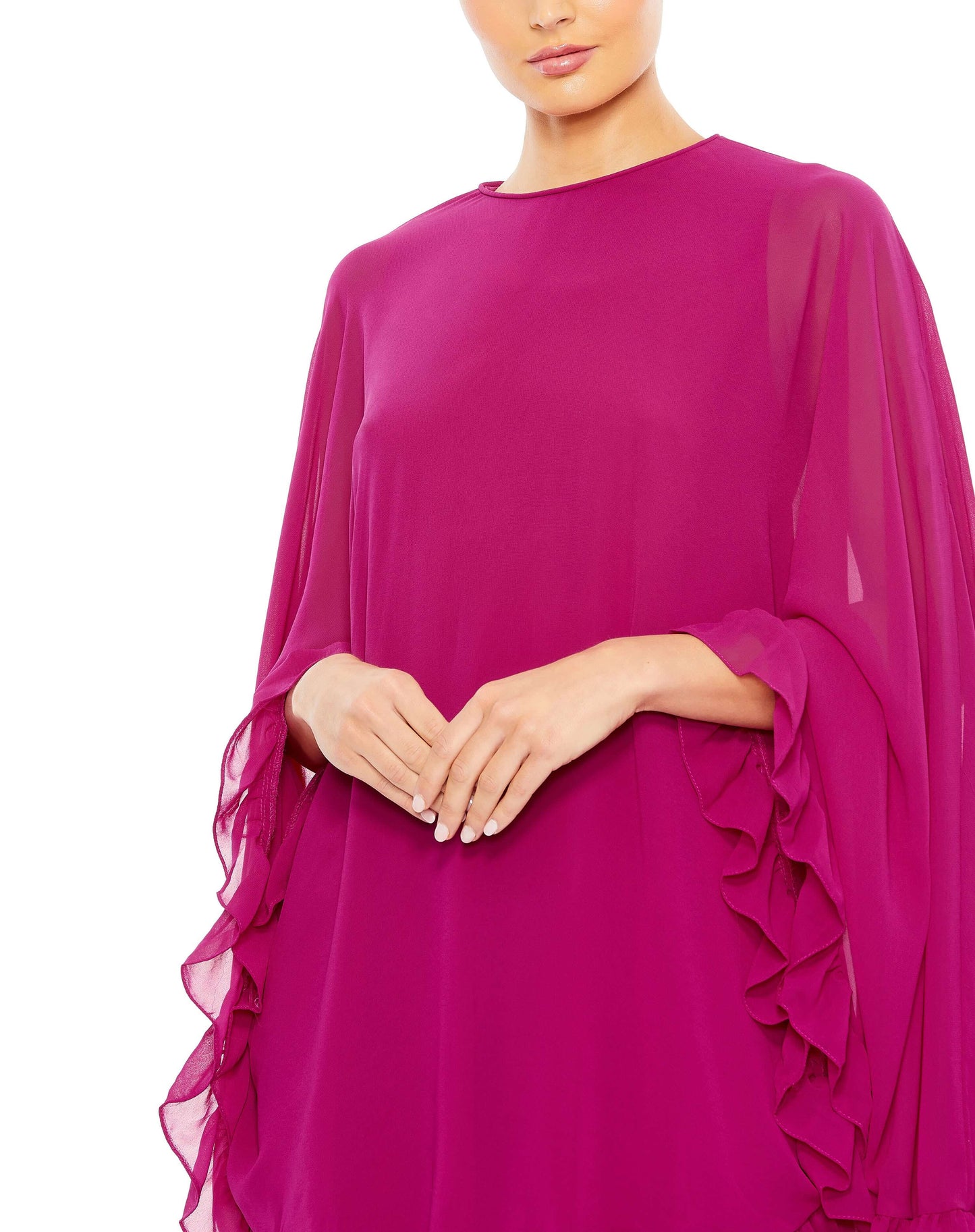 Mac Duggal Style#55407, High Neck Ruffle Hem Cape Mini Dress, Cocktail,Newest Arrivals,Ruffles,short, $620.00