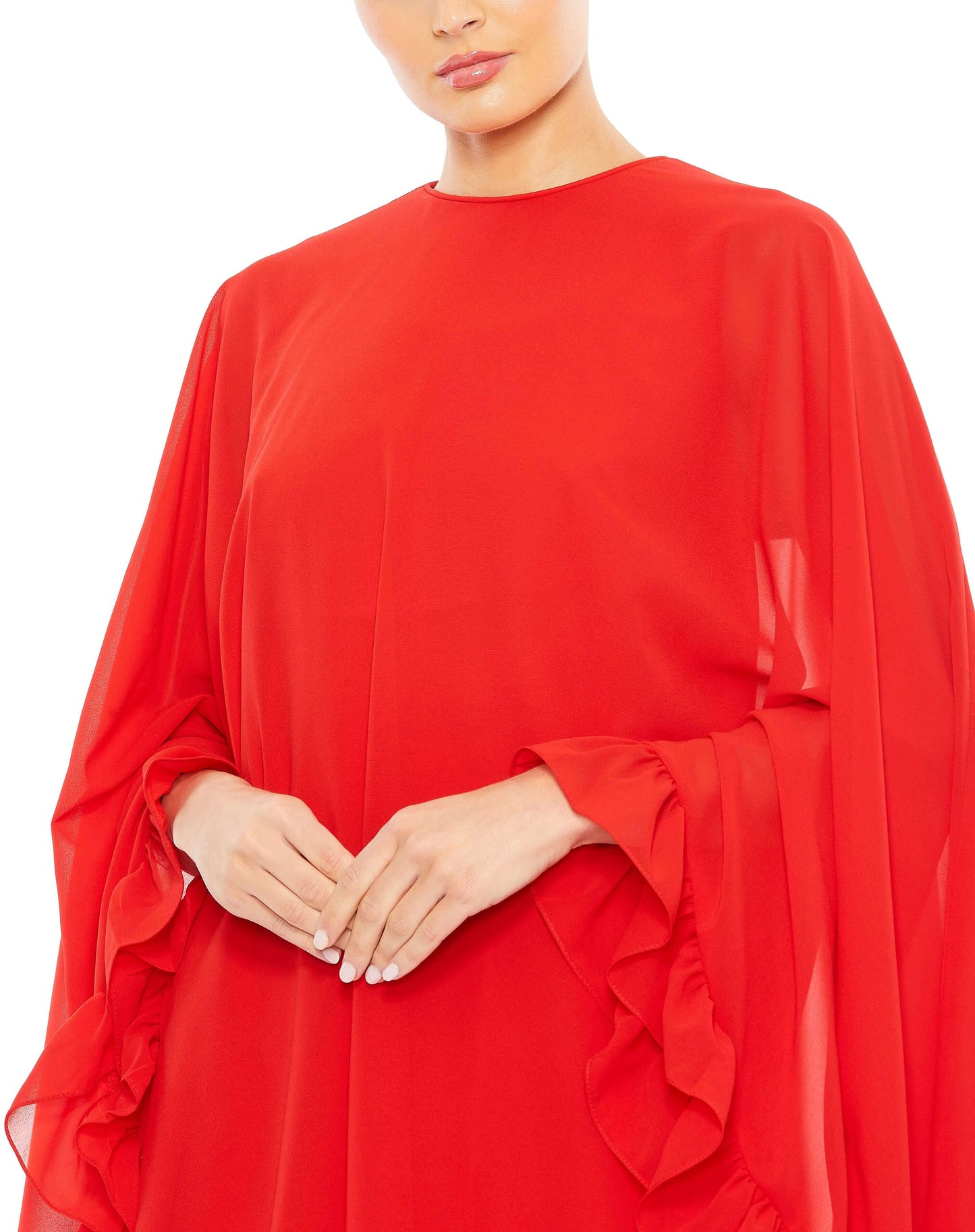 Mac Duggal Style#55407, High Neck Ruffle Hem Cape Mini Dress, Cocktail,Newest Arrivals,Ruffles,short, $620.00