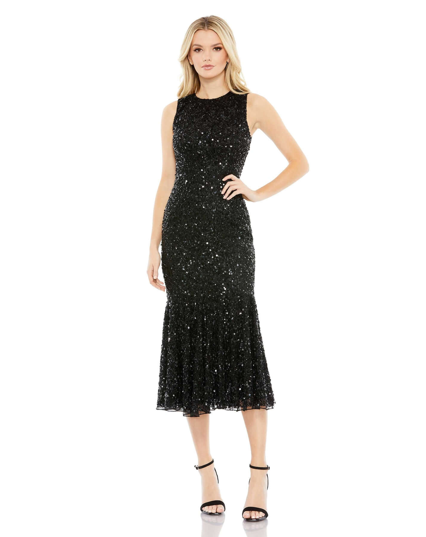 Mac Duggal Style#55597, Sequined High Neck Sleeveless Flared Dress, beaded,Cocktail,Midi,Sequin,sleeveless, $450.00