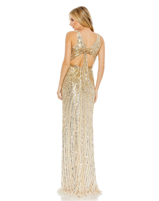 Mac Duggal Style#5685, Sequined Faux Wrap Sleeveless Gown, Floor Length,Sequin,Slit,V-Neck, $725.00