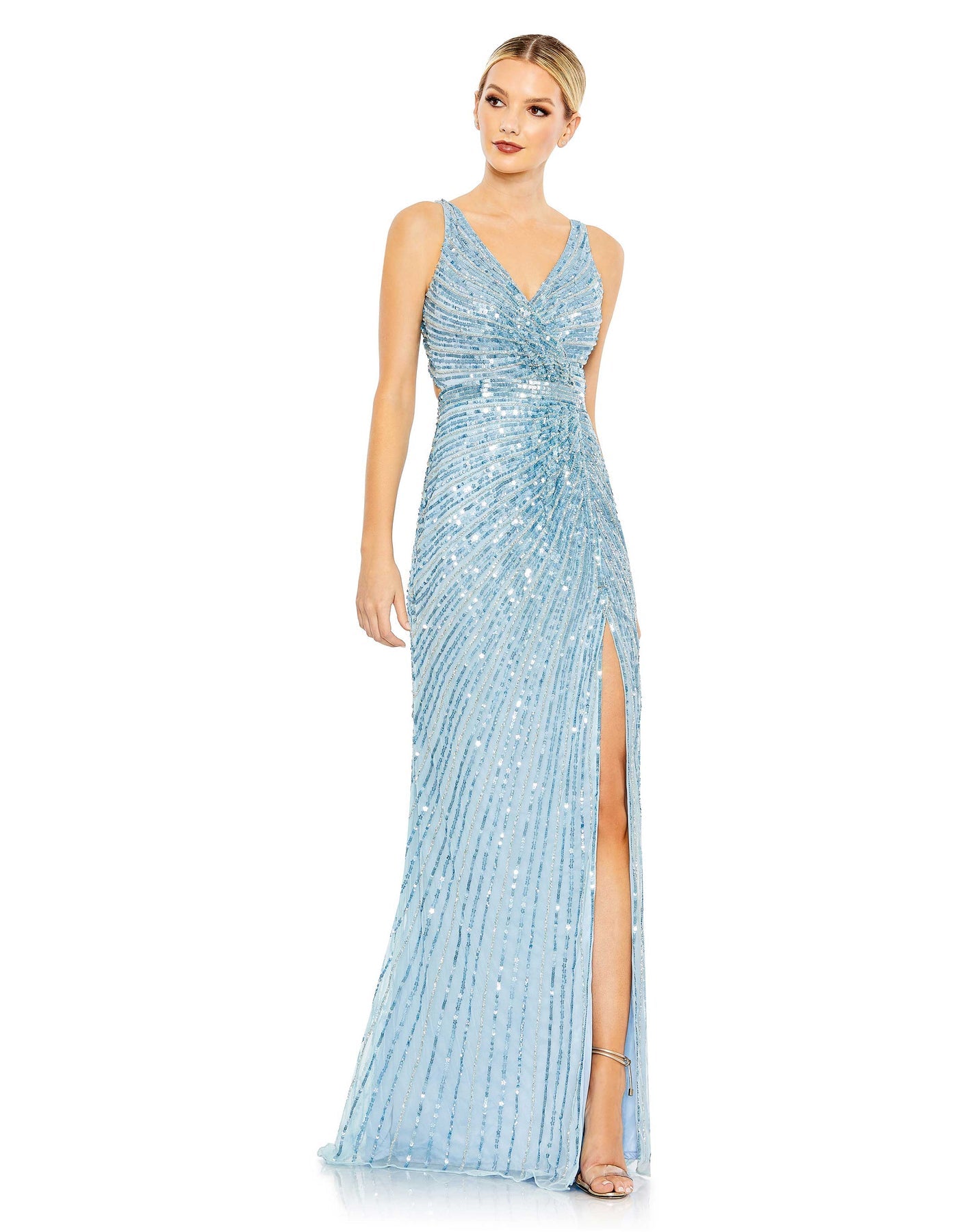 Mac Duggal Style#5685, Sequined Faux Wrap Sleeveless Gown, Floor Length,Sequin,Slit,V-Neck, $725.00