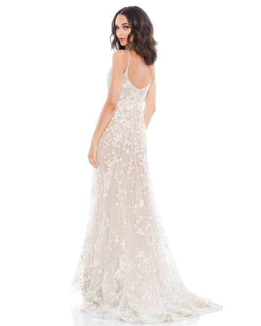 Mac Duggal Style#67492, Floral Embroidered Corset Bodice Gown, Bridal,Fit and Flare,Floor Length,Lace,Open Back,SALE,sleeveless,Tulle,V-Neck, $850.00