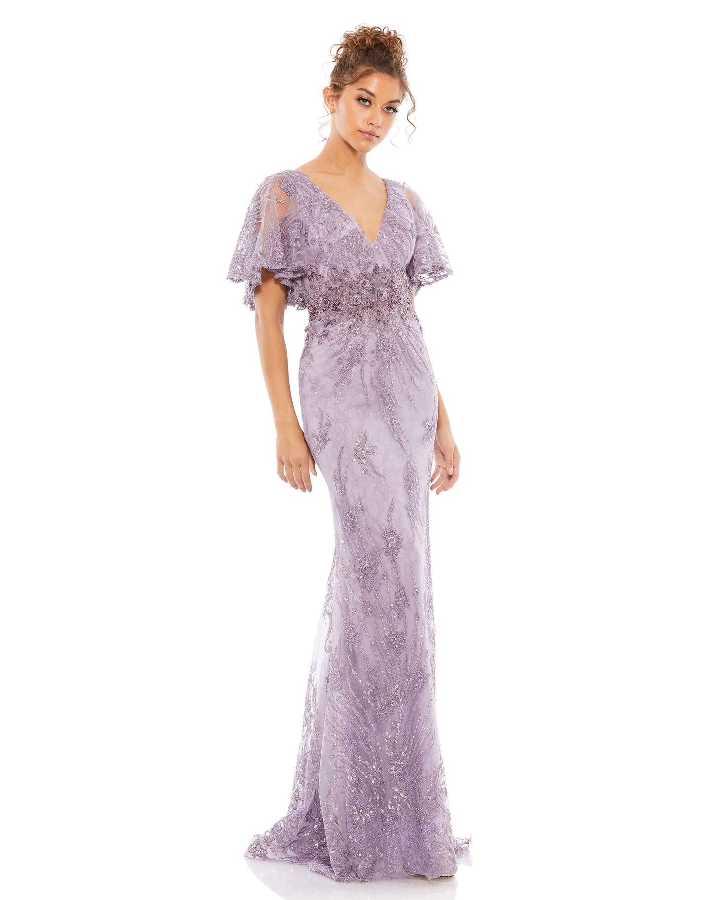 Mac Duggal Style#67493, Vintage Lilac Evening Gown, beaded,Floor Length,Sheath,Short Sleeve,V-Neck, $1100.00