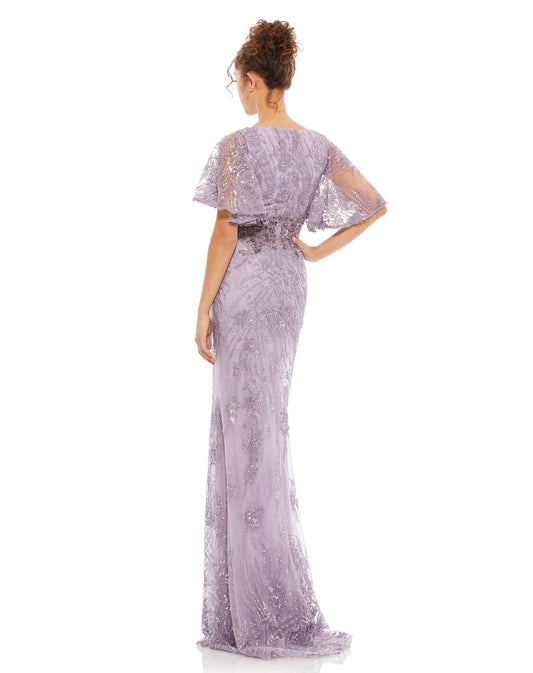 Mac Duggal Style#67493, Vintage Lilac Evening Gown, beaded,Floor Length,Sheath,Short Sleeve,V-Neck, $1100.00