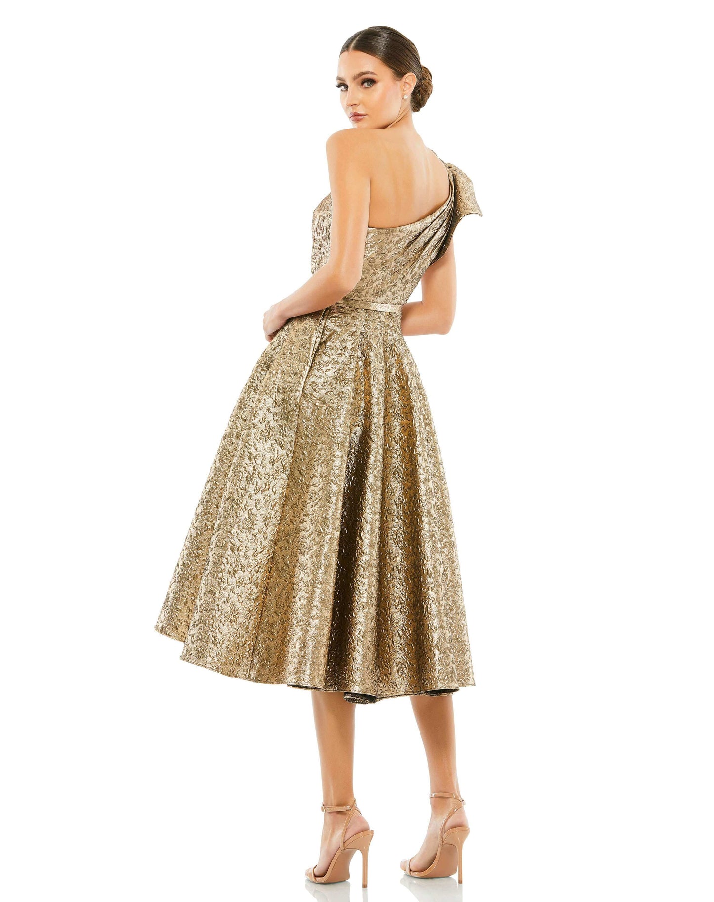 Mac Duggal Style#67906, One Shoulder Bow Midi Dress, Cocktail,Metallic,Newest Arrivals,One Shoulder,short, $730.00