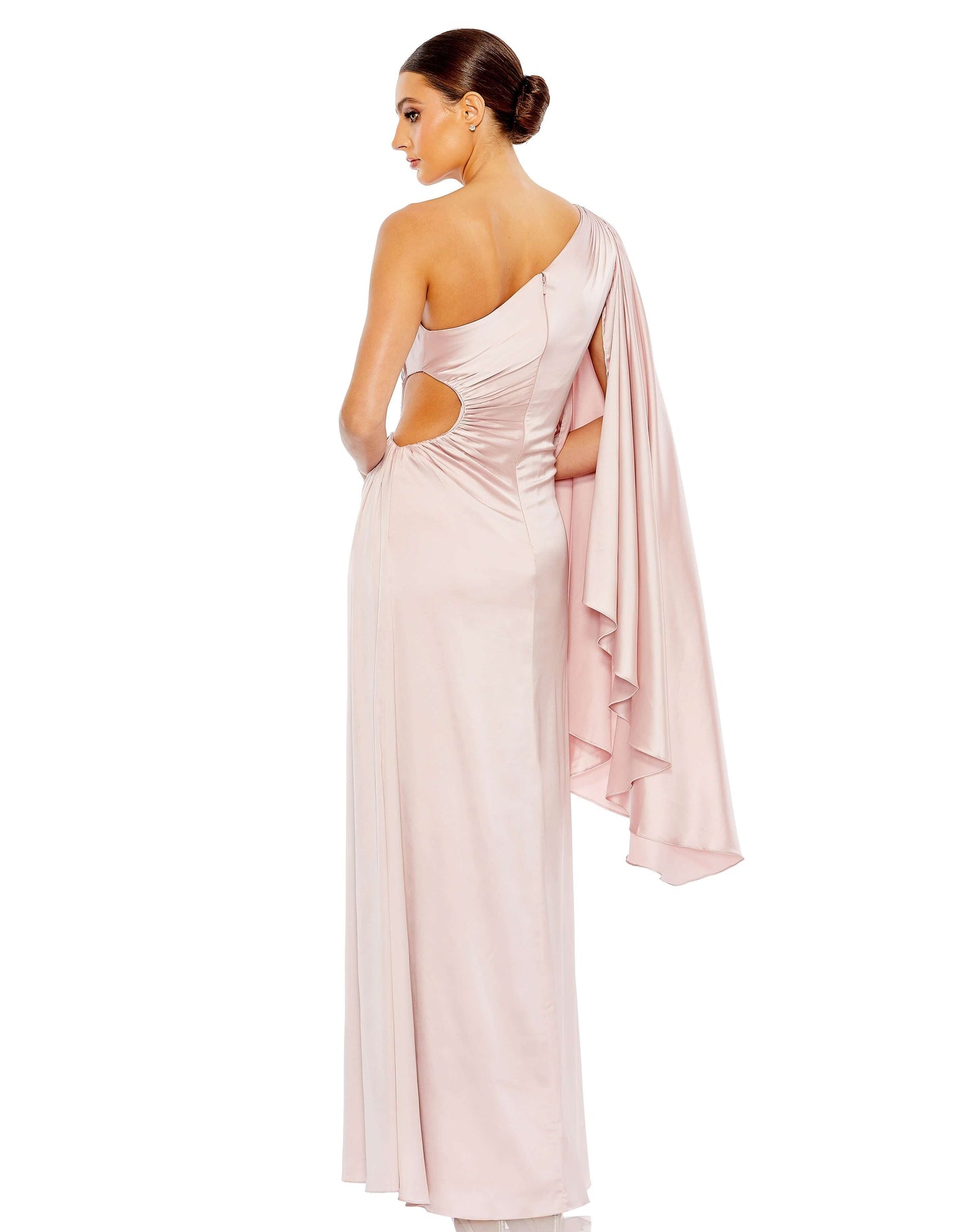 One Shoulder Bell Sleeve Draped Gown