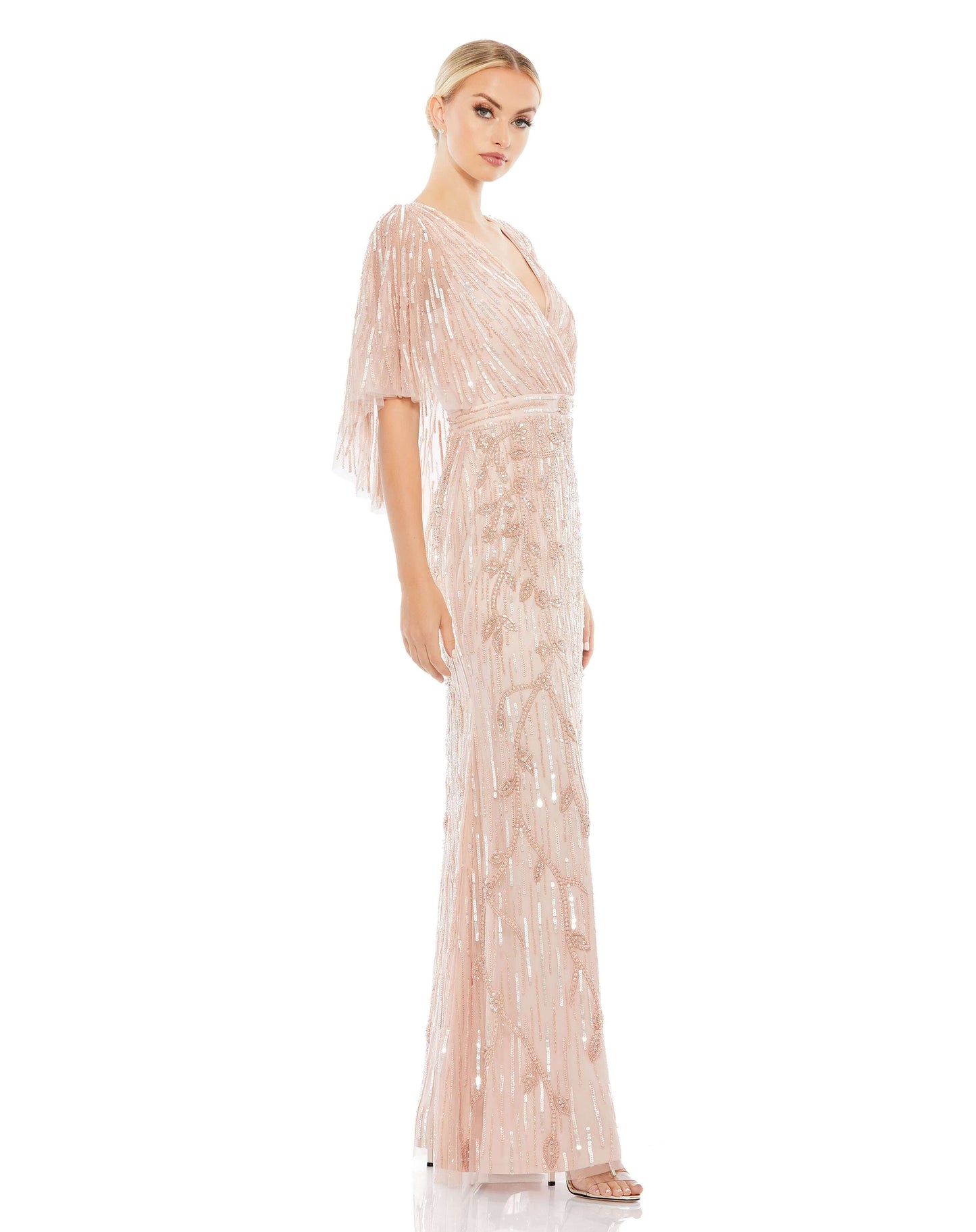Mac Duggal Style#9064, Wrap-Front Beaded Cape Gown, Cape Sleeves,Fit and Flare,Floor Length,Sequin,Sheath,V-Neck, $950.00