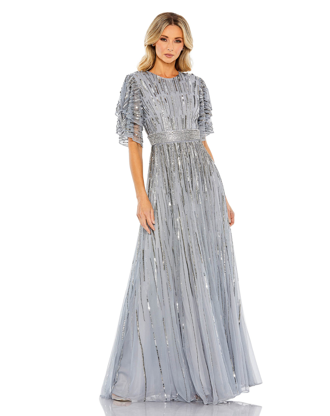 Mac Duggal Style#93582, Embellished Full Length Layered Sleeve Gown, A line,Floor Length,SALE,Sequin,Short Sleeve, $850.00