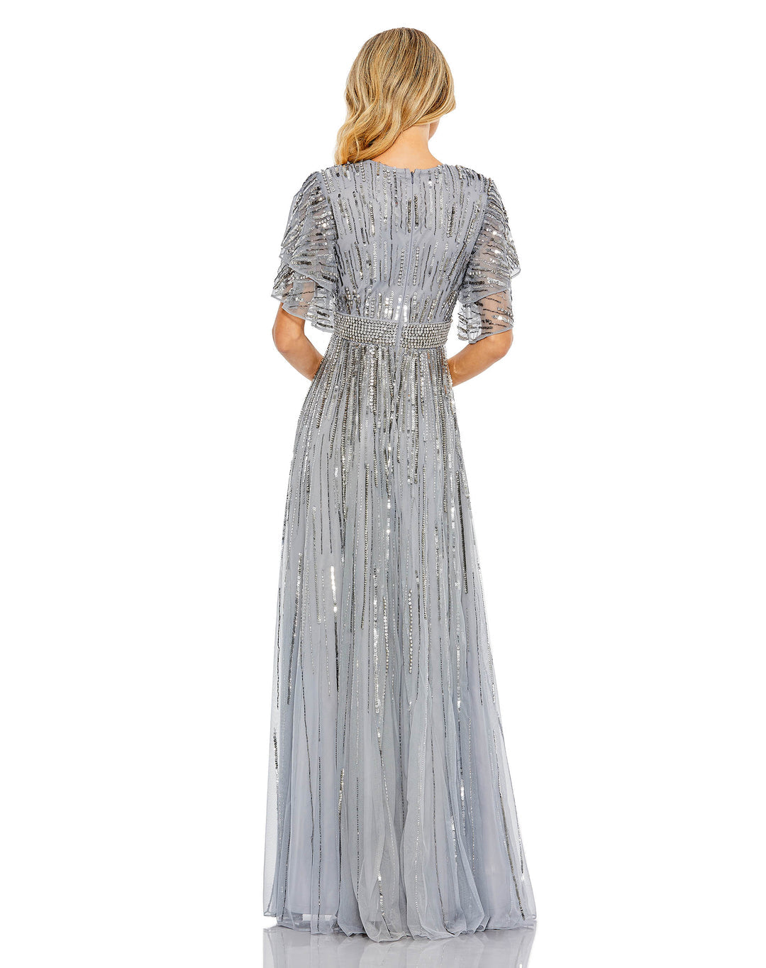 Mac Duggal Style#93582, Embellished Full Length Layered Sleeve Gown, A line,Floor Length,SALE,Sequin,Short Sleeve, $650.00