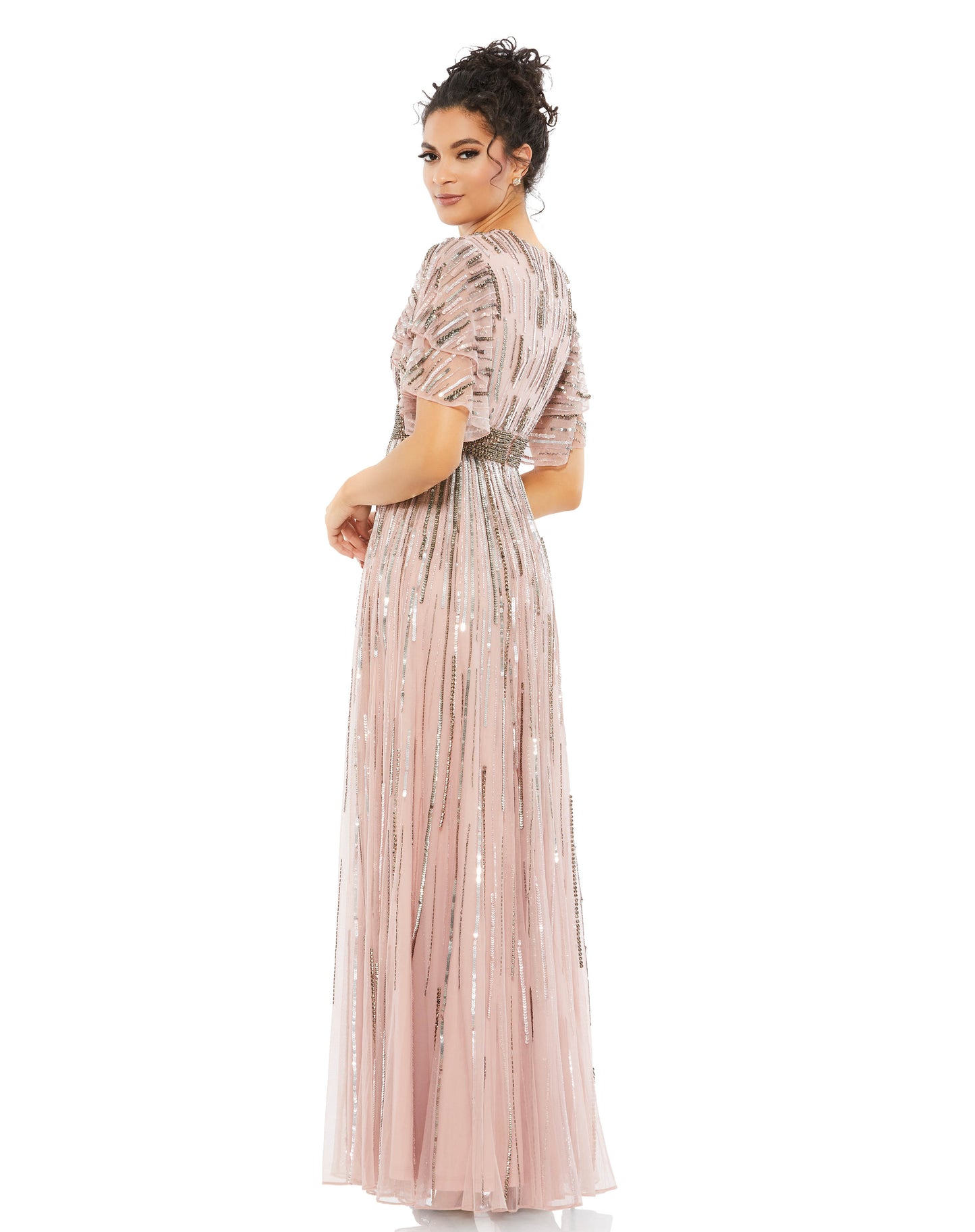 Mac Duggal Style#93582, Embellished Full Length Layered Sleeve Gown, A line,Floor Length,SALE,Sequin,Short Sleeve, $650.00