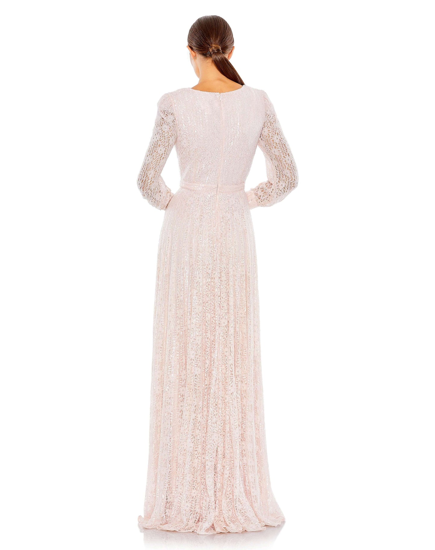 Mac Duggal Style#93679, Sequined Lace Long Sleeve Wrap Over Gown, A line,Floor Length,Lace,long sleeve,Sequin,Tulle,V-Neck, $1100.00