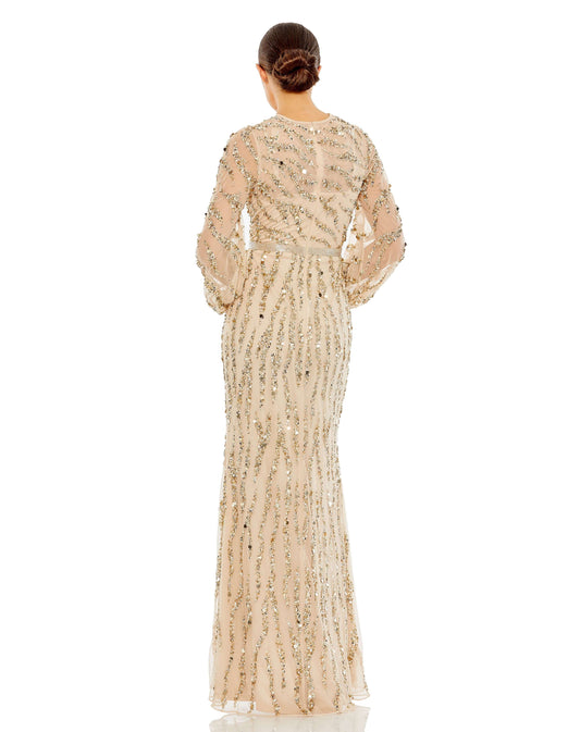 Mac Duggal Style#93789, Embellished High Neck Puff Sleeve Trumpet Gown, Floor Length,long sleeve,Newest Arrivals,Sequin, $875.00