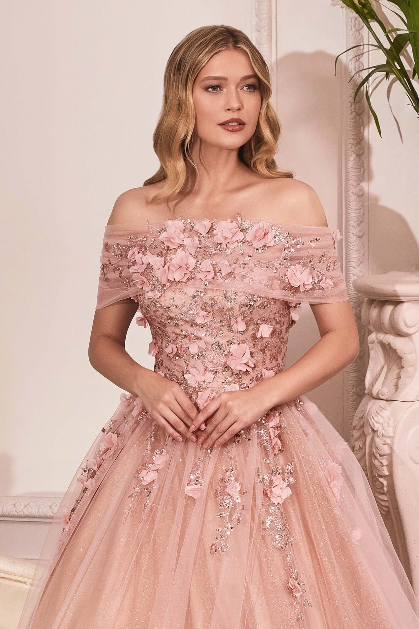 Cinderella Divine Style#CD955, Strapless Glitter Layered Tulle Ball Gown, A line,Ball Gown,CD#1,Detachable Sleeve/Wrap,Floor Length,Off the Shoulder, $450.00