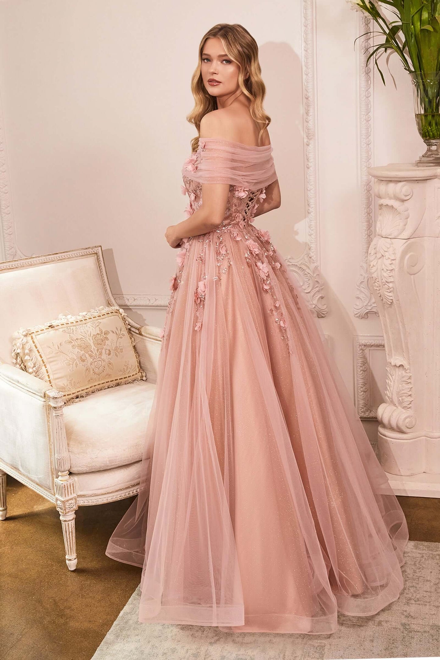 Cinderella Divine Style#CD955, Strapless Glitter Layered Tulle Ball Gown, A line,Ball Gown,CD#1,Detachable Sleeve/Wrap,Floor Length,Off the Shoulder, $450.00
