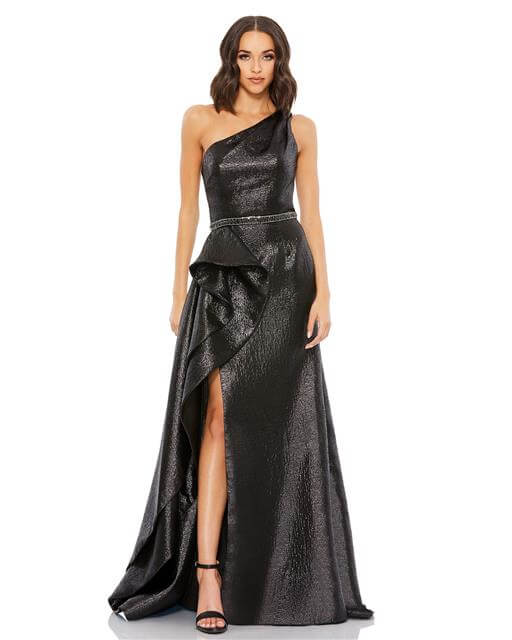 Mac Duggal Style#66975, One Shoulder Metallic Ruffled Evening Gown, Floor Length,One Shoulder,Ruffles,SALE,Slit, $870.00