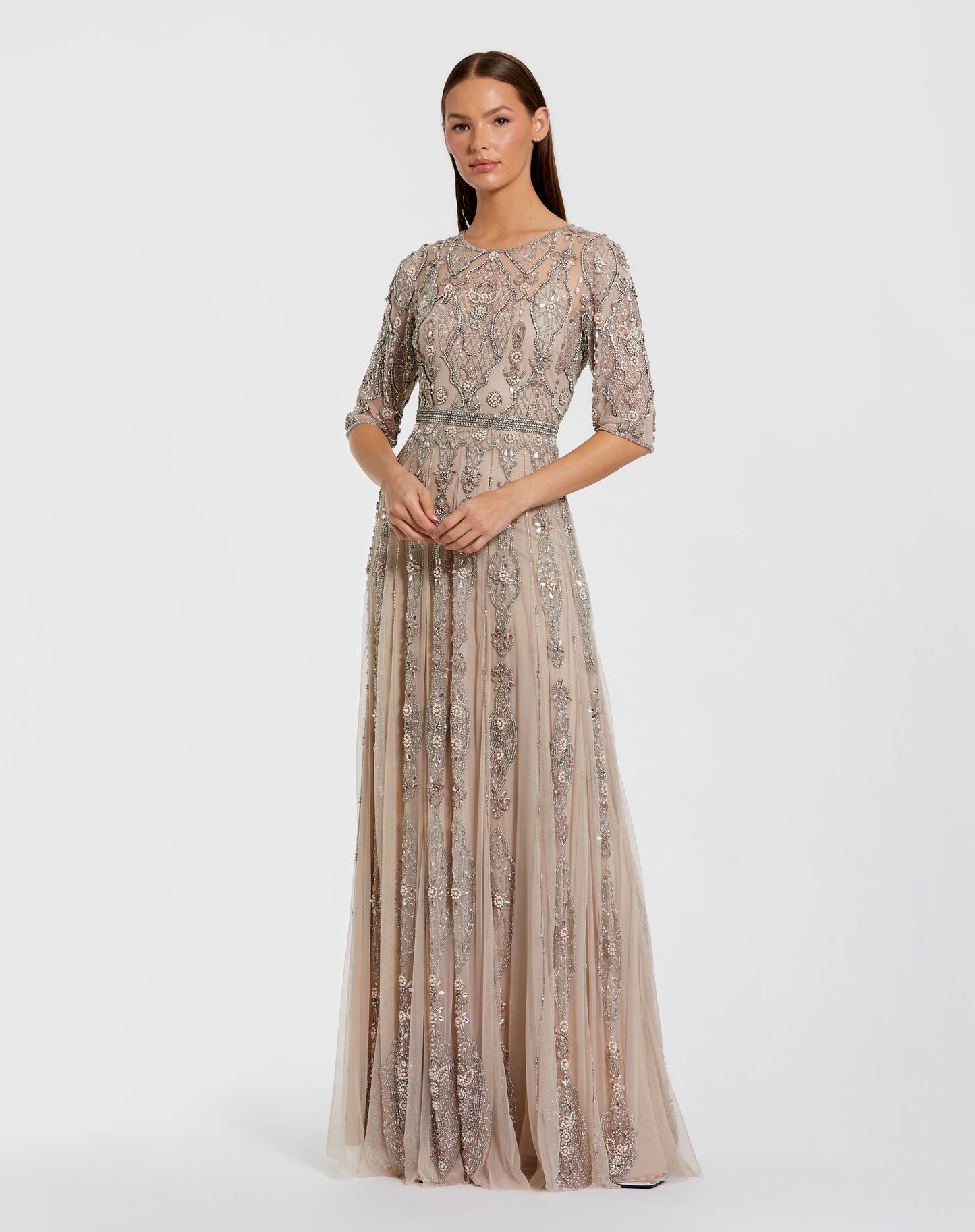 Luxurious 3/4 Sleeve Embellished A-line Gown
