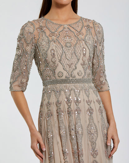 Luxurious 3/4 Sleeve Embellished A-line Gown
