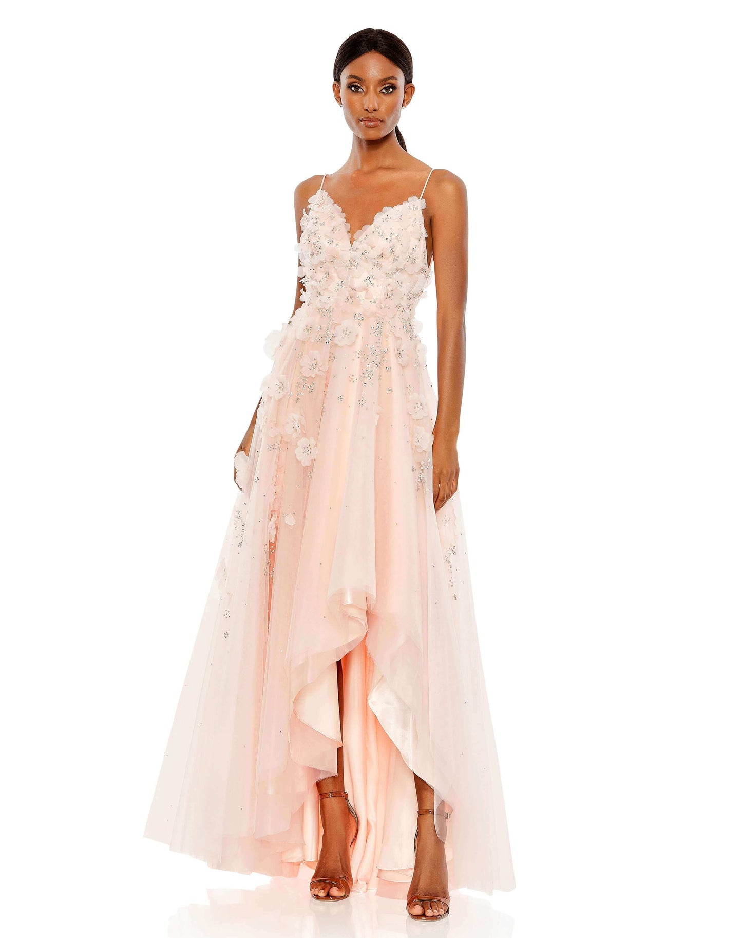 Mac Duggal Style#11292, Floral Embellished Sleeveless High Low Gown, Floral,High Low,Tulle,V-Neck, $1150.00