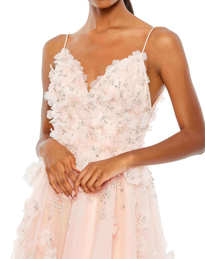 Mac Duggal Style#11292, Floral Embellished Sleeveless High Low Gown, Floral,High Low,Tulle,V-Neck, $1150.00