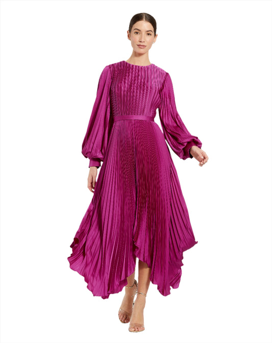 Long Sleeve Pleated Handkerchief Dress