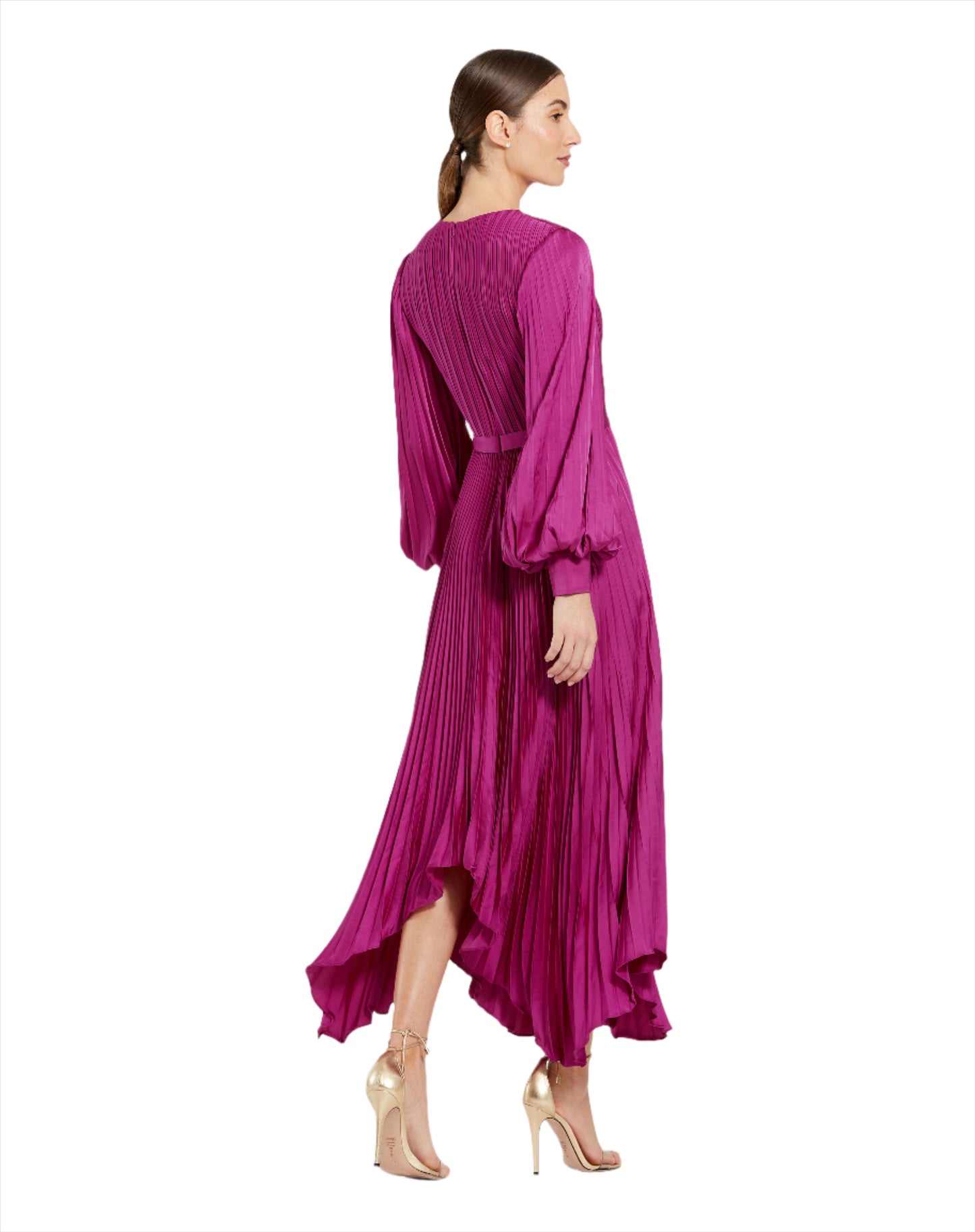 Long Sleeve Pleated Handkerchief Dress