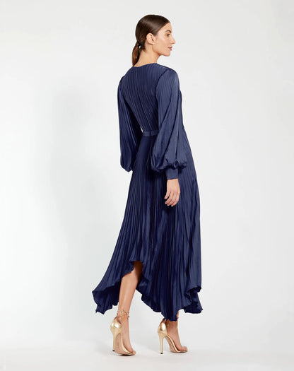 Long Sleeve Pleated Handkerchief Dress