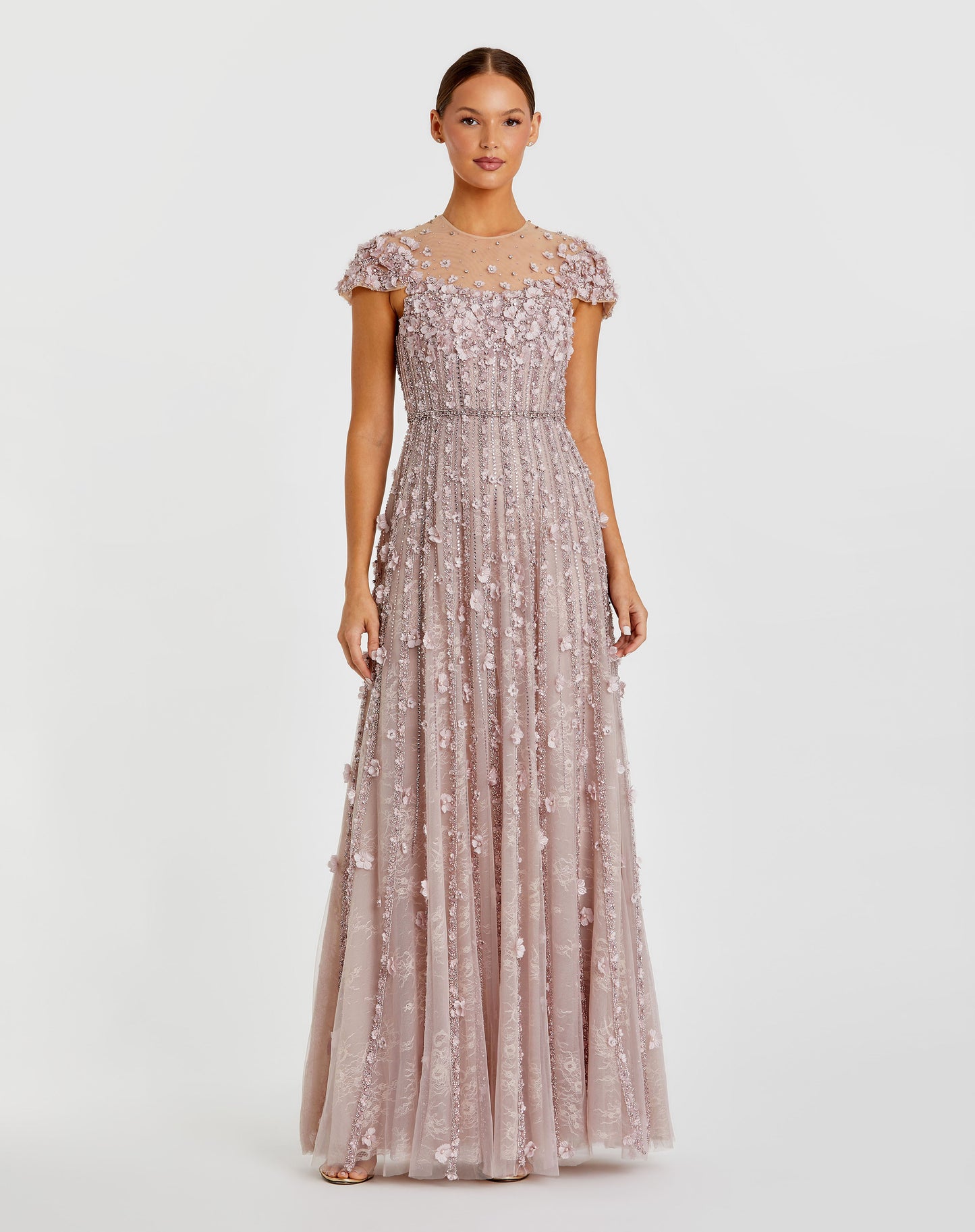 Embellished Lace Illusion Neck A-Line Gown