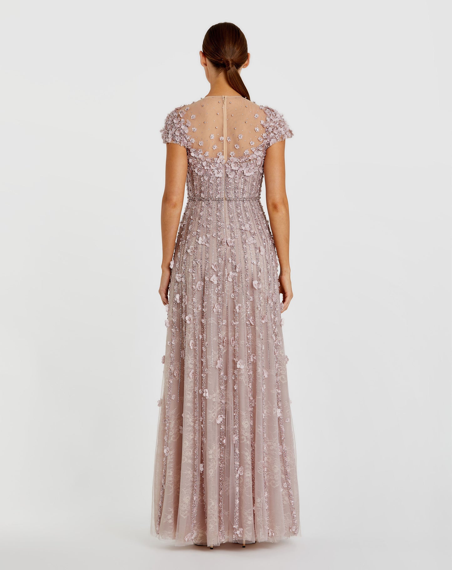 Embellished Lace Illusion Neck A-Line Gown