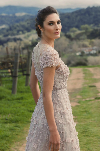 Embellished Lace Illusion Neck A-Line Gown