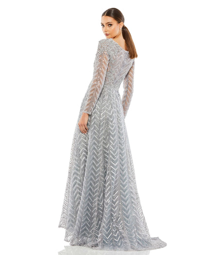 Mac Duggal Style#20189, Embellished Illusion Long Sleeve Wrap Over A Line, A line,Ball Gown,Bridal,Floor Length,long sleeve,SALE, $850.00