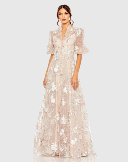 Queen Anne Puff Sleeve A Line Gown