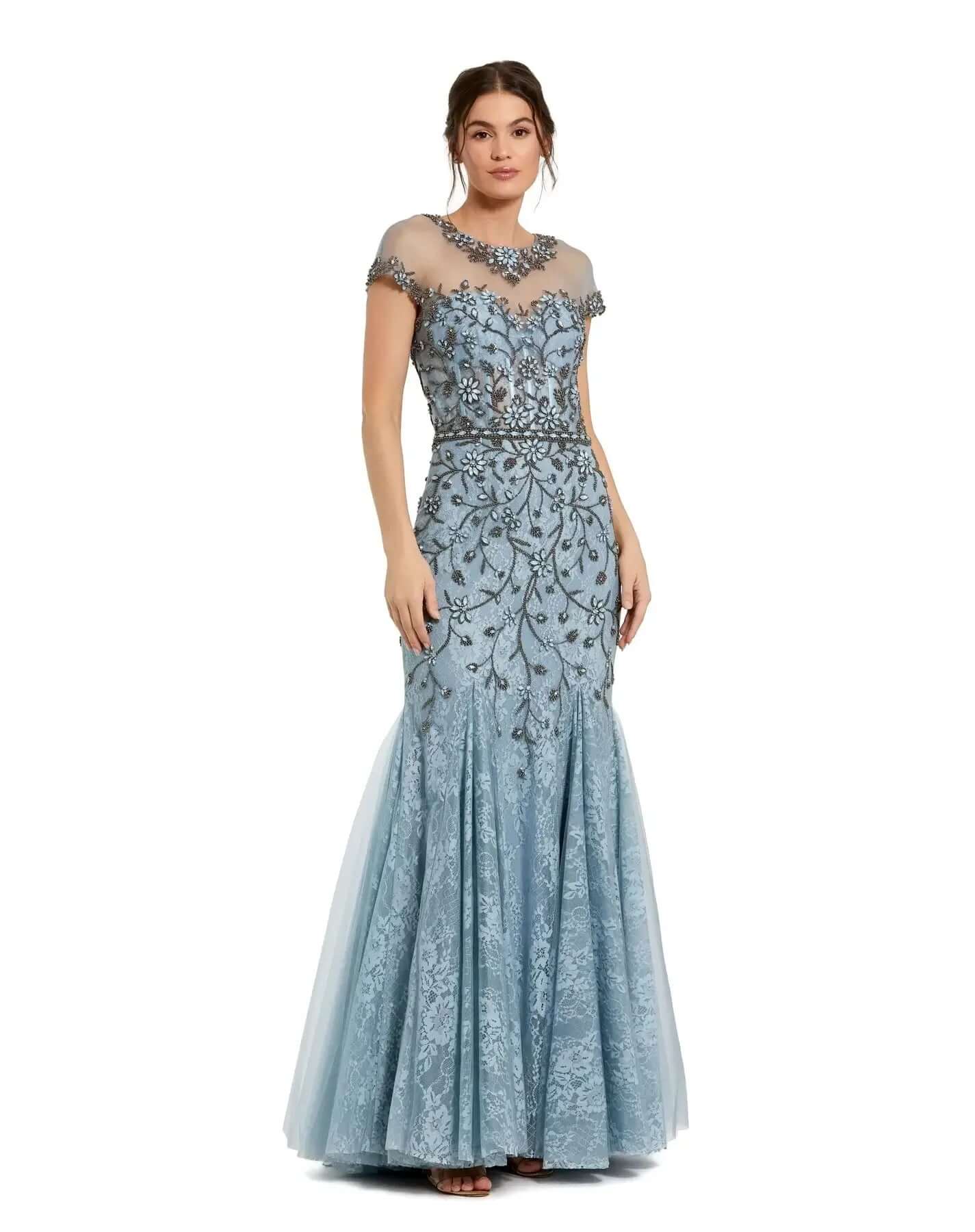 Mac Duggal Style#2239, Sheer Top Embellished Mermaid Gown, beaded,Floor Length,long sleeve,Mermaid,Newest Arrivals, $1200.00