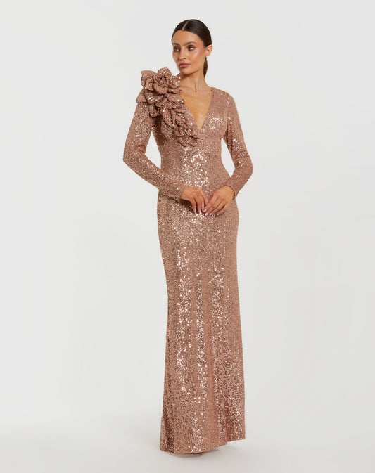 Navy Sequin Long Sleeve Blouson Evening Gown (Copy)
